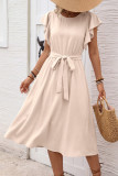 Ruffled Short Sleeved Waist Cinching Dress