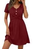 Round Neck Waist Cinched Short Sleeved Dress