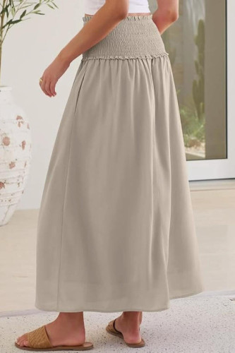 High Elastic Waist Pleated Solid Color Skirt