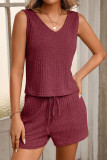 V-neck Sleeveless Vest Shorts 2-piece Set