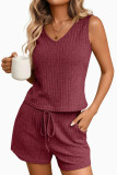 V-neck Sleeveless Vest Shorts 2-piece Set