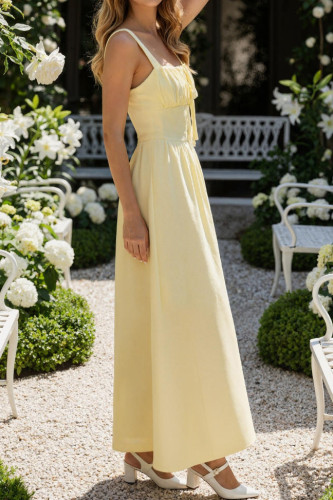 Solid Color Sleeveless Camisole Waist Cinching Dress