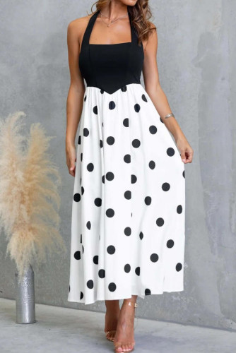 Polka Dot Printed Neck Hanging Backless Dress
