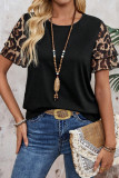 Round Neck Leopard Print Chiffon Short Sleeved T-shirt