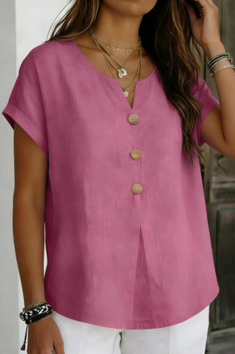 Large Size Short Sleeved Button Linen Shirt