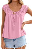 Pleated Lace Up Solid Color Loose Shirt