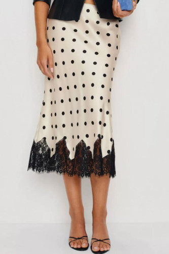 Polka Dot Satin Lace Straight Leg Skirt