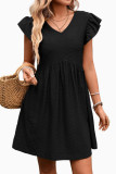 V-neck Ruffle Sleeves Slimming Short Sleeved Dress