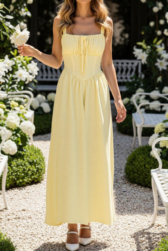 Solid Color Sleeveless Camisole Waist Cinching Dress