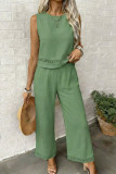 Solid Color Hollow Vest Wide Leg Pants 2-piece Set