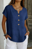 Large Size Short Sleeved Button Linen Shirt