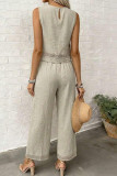 Solid Color Hollow Vest Wide Leg Pants 2-piece Set