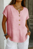 Large Size Short Sleeved Button Linen Shirt