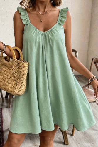 Solid Color V-neck Ruffled Sleeveless Dress