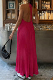Halter Neck Backless Pleated Maxi Dress