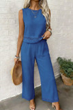 Solid Color Hollow Vest Wide Leg Pants 2-piece Set