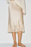 Polka Dot Satin Lace Straight Leg Skirt