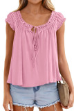 Pleated Lace Up Solid Color Loose Shirt