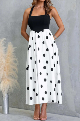Polka Dot Printed Neck Hanging Backless Dress