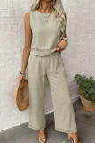 Solid Color Hollow Vest Wide Leg Pants 2-piece Set