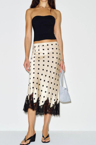 Polka Dot Satin Lace Straight Leg Skirt