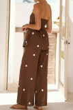 Printed Backless Shirt Wide Leg Pants 2-piece Set