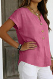 Large Size Short Sleeved Button Linen Shirt