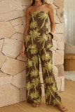 Printed Backless Shirt Wide Leg Pants 2-piece Set