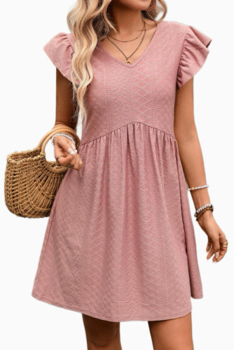 V-neck Ruffle Sleeves Slimming Short Sleeved Dress