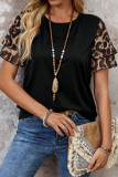 Round Neck Leopard Print Chiffon Short Sleeved T-shirt