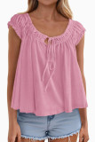Pleated Lace Up Solid Color Loose Shirt