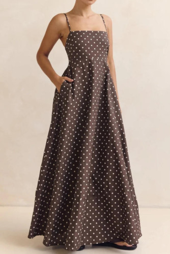 Wave Dot Printed Sleeveless High Waisted Dress