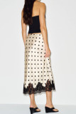 Polka Dot Satin Lace Straight Leg Skirt