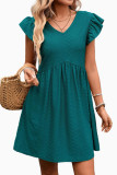 V-neck Ruffle Sleeves Slimming Short Sleeved Dress