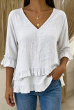 Lotus Leaf Edge V-neck Short Sleeved T-shirt