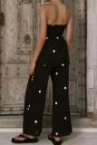 Printed Backless Shirt Wide Leg Pants 2-piece Set