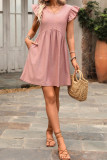 V-neck Ruffle Sleeves Slimming Short Sleeved Dress
