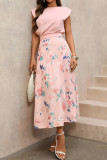 Sleeveless Solid Color Vest Printed Skirt 2-piece Set