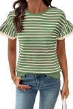 Round Neck Striped Knitted Short Sleeved T-shirt