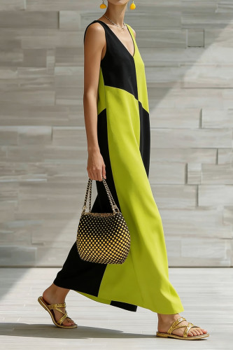 Sleeveless V-neck Contrasting Dress