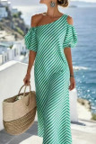Striped Off Shoulder Short Sleeved Loose Dress