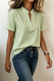 Striped Printed V-neck Short Sleeved Shirt