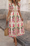 Bohemian Print V-neck Waist Cinched Dress