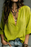 Thin V-neck Solid Color Short Sleeved Shirt