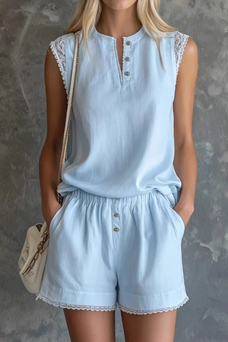 Large Size V-neck Short Sleeved Shorts 2-piece Set
