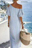 Striped Off Shoulder Short Sleeved Loose Dress