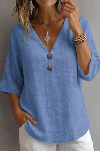 French V-neck Seven Quarter Sleeved T-shirt