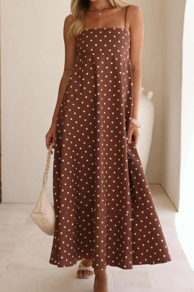 Sleeveless Polka Dot Printed High Waisted Dress