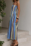 Striped Printed Strapless Backless Dress