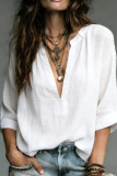 Thin V-neck Solid Color Short Sleeved Shirt